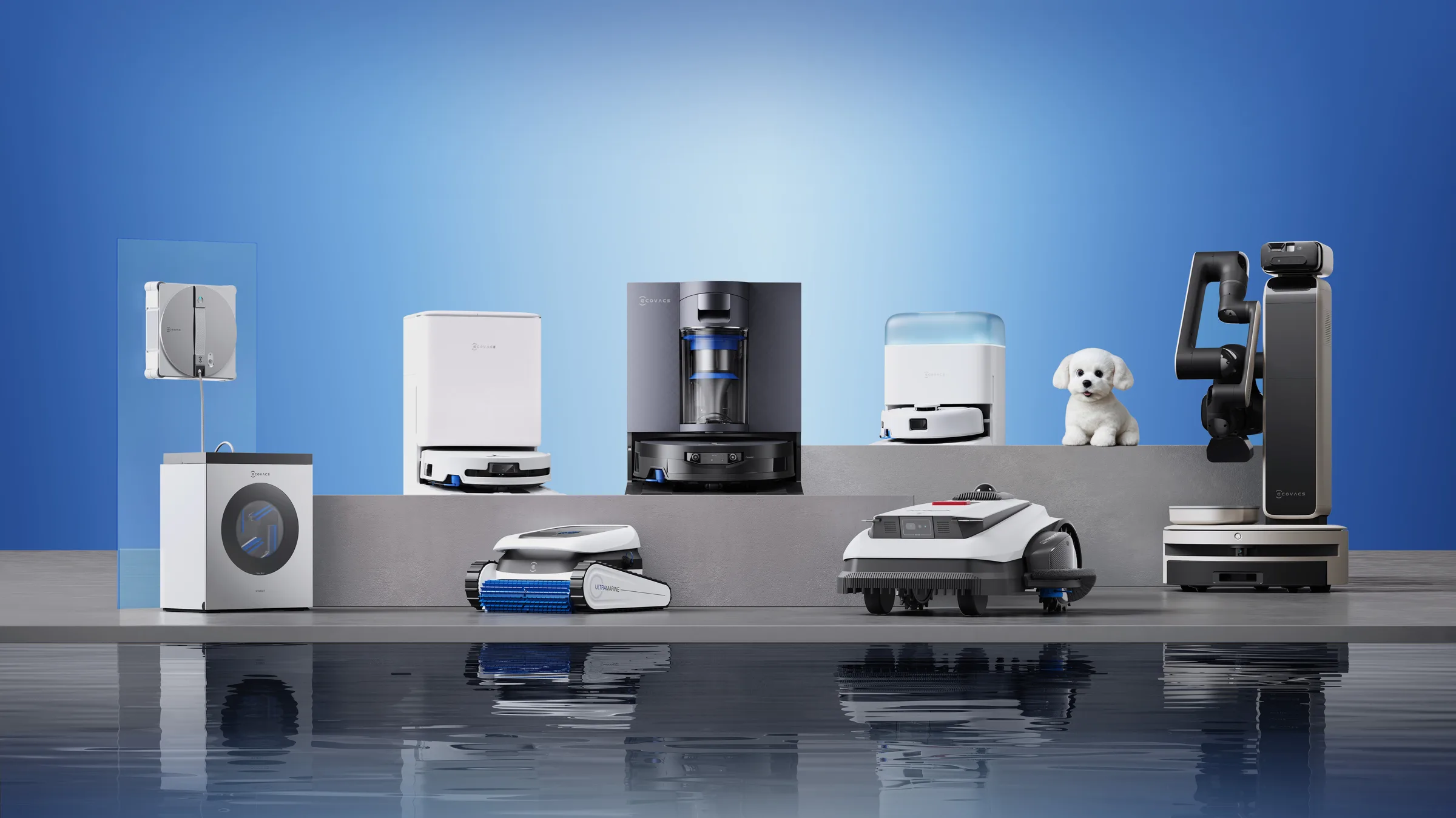 Ecovacs product lineup — DEEBOT, WINBOT, GOAT and ULTRAMARINE